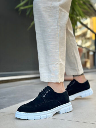 ET0237 Bağcıklı Klasik Yüksek Taban Siyah Süet Casual Erkek Ayakkabı