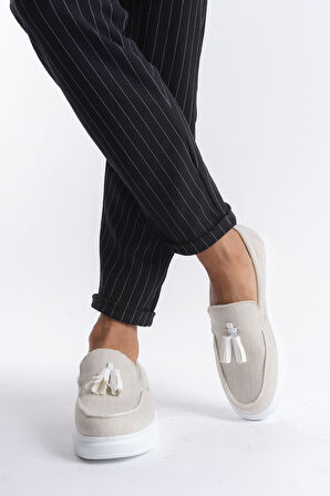 ET154 Blaze Bağcıksız Püsküllü Keten Erkek Günlük Spor Klasik Ayakkabı BT - Beyaz