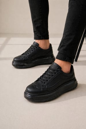 JET-507 Dara Bağcıklı Cilt Erkek Günlük Sneaker Ayakkabı CST Siyah