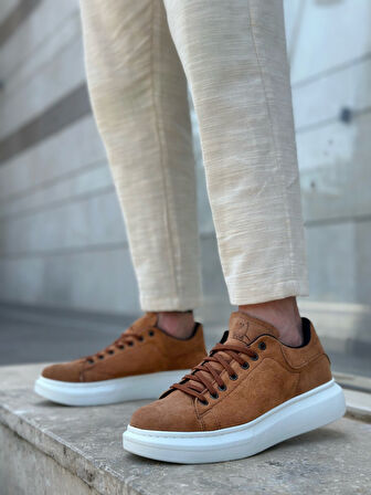 ET0547 Kalın Yüksek Taban Taba Süet Bağcıklı Spor Erkek Ayakkabı