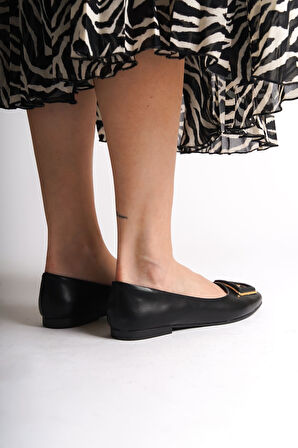 JET-KAYLEE Bağcıksız Ortopedik Rahat Taban Toka Detaylı Kadın Babet Ayakkabı  CST - Siyah