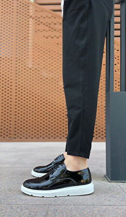 ET0003 Bağcıklı Klasik  Siyah Rugan Yüksek Taban Casual Erkek Ayakkabı