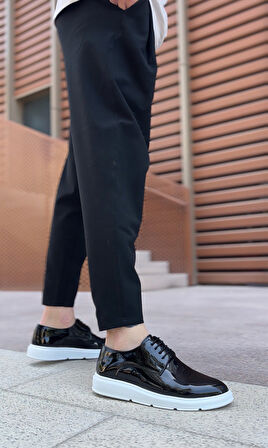 ET0003 Bağcıklı Klasik  Siyah Rugan Yüksek Taban Casual Erkek Ayakkabı