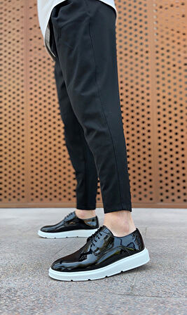 ET0003 Bağcıklı Klasik  Siyah Rugan Yüksek Taban Casual Erkek Ayakkabı