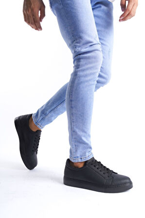 ET165 Elite Bağcıklı Cilt Erkek Günlük Sneaker Ayakkabı ST - Siyah