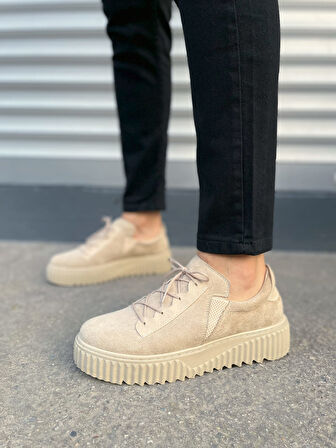 JET-502 Bold Bağcıklı Süet Erkek Günlük Sneaker Ayakkabı SKT - Krem