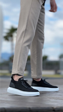 ET0812 Özel Örme Triko Tarz Siyah Renk Spor Ayakkabı