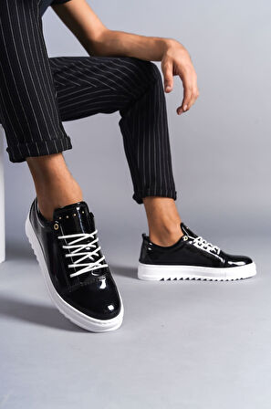 ET152 Cool Bağcıklı Rugan Erkek Günlük Spor Klasik Ayakkabı BT - Siyah