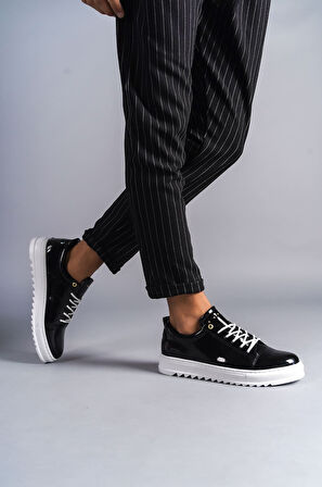 ET152 Cool Bağcıklı Rugan Erkek Günlük Spor Klasik Ayakkabı BT - Siyah