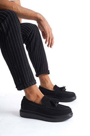 ET154 Blaze Bağcıksız Püsküllü Süet Erkek Günlük Spor Klasik Ayakkabı ST - Siyah