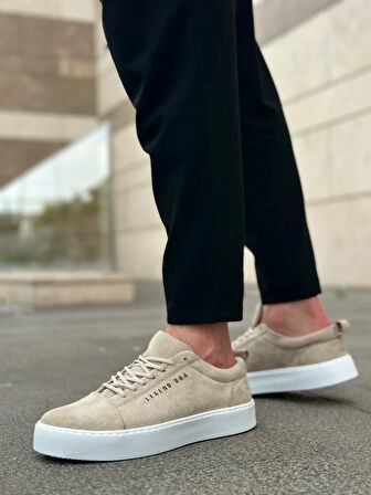 ET0104 Bağcıklı Krem Süet Beyaz Taban Spor Klasik Erkek Ayakkabı