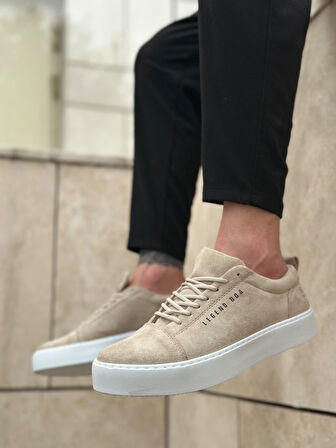 ET0104 Bağcıklı Krem Süet Beyaz Taban Spor Klasik Erkek Ayakkabı