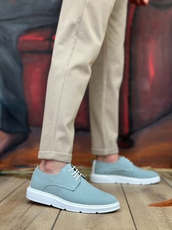 ET0003 Bağcıklı Klasik Spor Keten Turkuaz Yüksek Taban Casual Erkek Ayakkabı