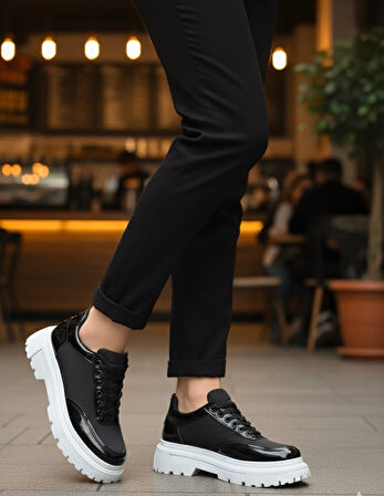 ET0243 Bağcıklı Rugan Paraşüt Detaylı Yüksek Taban Siyah Erkek Ayakkabı