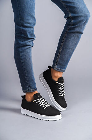 ET152 Cool Bağcıklı Keten Erkek Günlük Spor Klasik Ayakkabı BT - Siyah