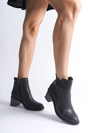 JET-LARISSA Fermuarlı Ortopedik Taban TopukluKadın Bot  CST - Siyah