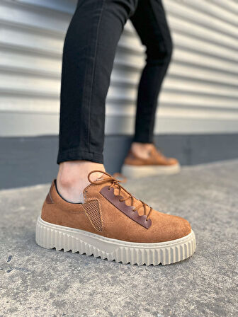 JET-502 Bold Bağcıklı Süet Erkek Günlük Sneaker Ayakkabı SKT - Taba
