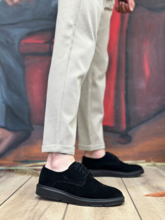 ET0003 Bağcıklı Süet Klasik Siyah Yüksek Taban Casual Erkek Ayakkabı