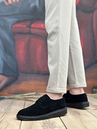 ET0003 Bağcıklı Süet Klasik Siyah Yüksek Taban Casual Erkek Ayakkabı