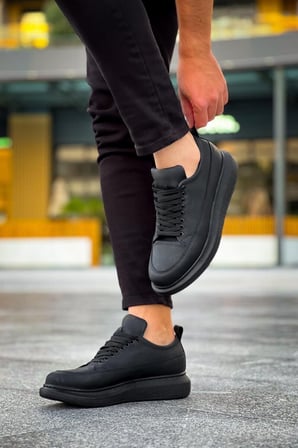 JET-814 Axel Bağcıklı Cilt Erkek Günlük Sneaker Ayakkabı CST Siyah