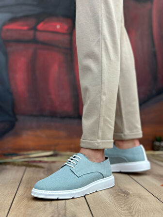ET0003 Bağcıklı Klasik Spor Keten Turkuaz Yüksek Taban Casual Erkek Ayakkabı