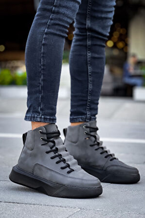 ET0321 Gizli Bağcıklı Erkek Yüksek Taban Füme Spor Bot