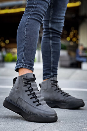 ET0321 Gizli Bağcıklı Erkek Yüksek Taban Füme Spor Bot