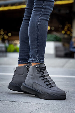 ET0321 Gizli Bağcıklı Erkek Yüksek Taban Füme Spor Bot