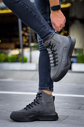 ET0321 Gizli Bağcıklı Erkek Yüksek Taban Füme Spor Bot