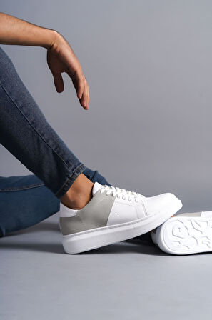 ET151 Boost Bağcıklı Cilt Süet Erkek Günlük Sneaker Ayakkabı BT - Beyaz/Gri