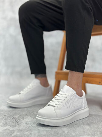 ET0423 Kalın Tırtık Yüksek Taban Beyaz Bağcıklı Spor Erkek Ayakkabı