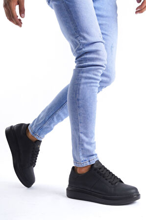 ET151 Boost Bağcıklı Cilt Erkek Günlük Sneaker Ayakkabı ST - Siyah