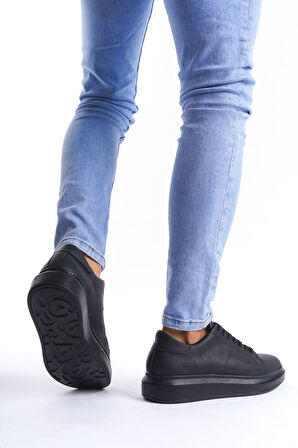 ET151 Boost Bağcıklı Cilt Erkek Günlük Sneaker Ayakkabı ST - Siyah