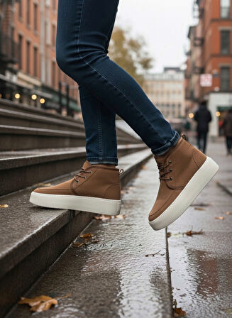 ET0550 İçi Kürklü Bağcıklı Taba Krem Taban Erkek Tarz Spor Bot