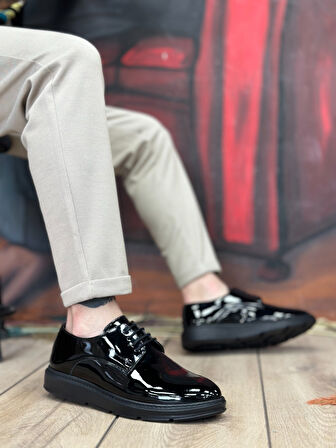 ET0003 Bağcıklı Klasik  Siyah Siyah Taban Rugan Yüksek Taban Casual Erkek Ayakkabı