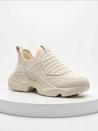 ET0402 Bağcıksız Rahat Yüksek Taban Krem Süet Erkek Spor Ayakkabı