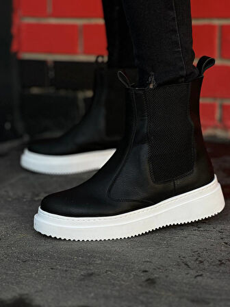 ET-KB-0992 Siyah Cilt  Yüksek Taban  Lastikli Erkek Bot