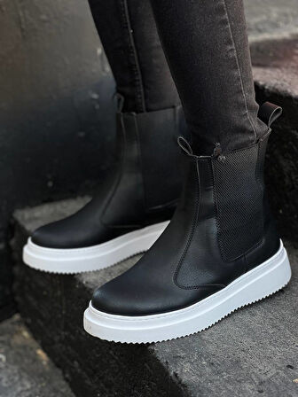 ET-KB-0992 Siyah Cilt  Yüksek Taban  Lastikli Erkek Bot