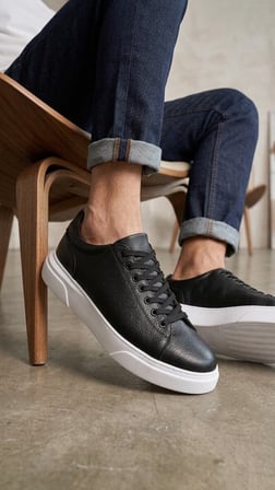 ETF-010 Erkek Sneaker Günlük Casual Spor Ayakkabı Siyah Beyaz Taban