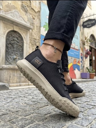 ET0248 Siyah Bej Taban Esnek Bağcıklı Ultra Hafif Nefes Alan Sneaker Ayakkabı