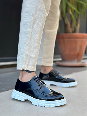 ET0237 Bağcıklı Rugan Klasik Yüksek Taban Siyah Casual Erkek Ayakkabı