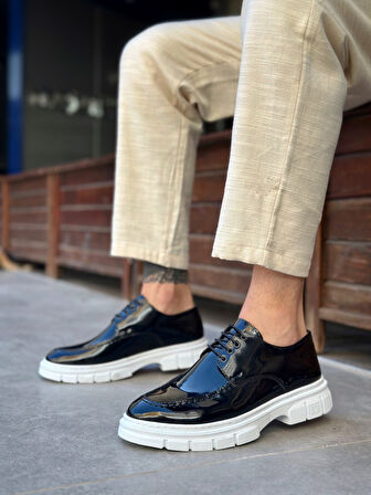 ET0237 Bağcıklı Rugan Klasik Yüksek Taban Siyah Casual Erkek Ayakkabı