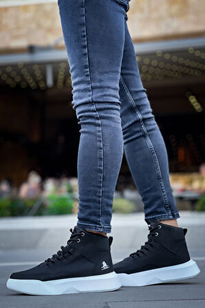 ET0318 Bağcıklı Erkek Yüksek Taban Beyaz Taban Spor Bot