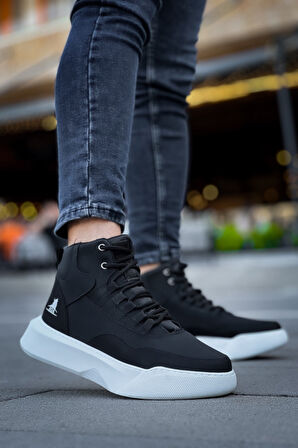 ET0318 Bağcıklı Erkek Yüksek Taban Beyaz Taban Spor Bot