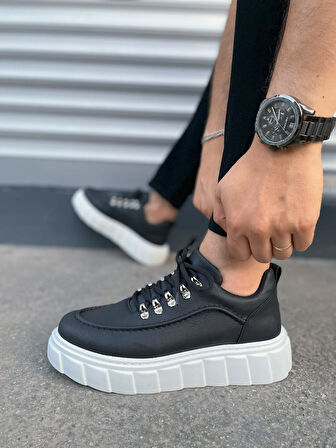 JET-010 Cloud Bağcıklı Cilt Erkek Günlük Sneaker Ayakkabı CBT - Siyah