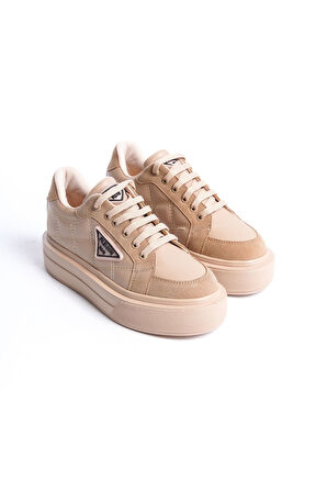 JET-PRAG Bağcıklı Ortopedik Taban Desenli Kadın Sneaker Spor Ayakkabı CTT - Ten