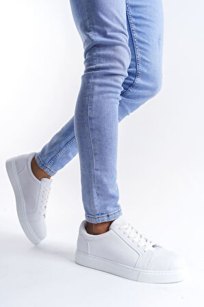 ET165 Elite Bağcıklı Cilt Erkek Günlük Sneaker Ayakkabı BT - Beyaz