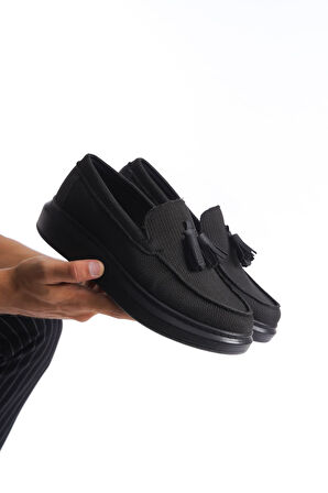 ET154 Blaze Bağcıksız Püsküllü Keten Erkek Günlük Spor Klasik Ayakkabı ST - Siyah