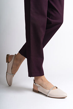 JET-ALLISON Tokalı Ortopedik Rahat Taban Taş Detaylı Kadın Babet Ayakkabı  CKT - Krem