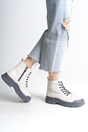 JET-BLOOM Bağcıklı Fermuarlı Ortopedik TabanKadın Bot  CGT - Krem